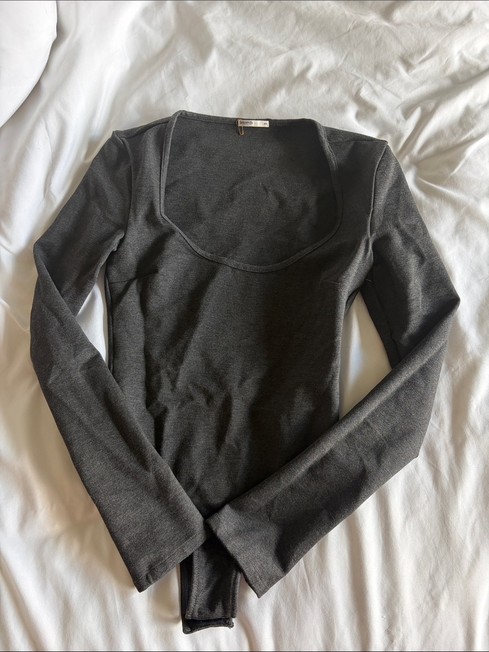 House of CB Long-Sleeve Square Neck Bodysuit - Charcoal Gray